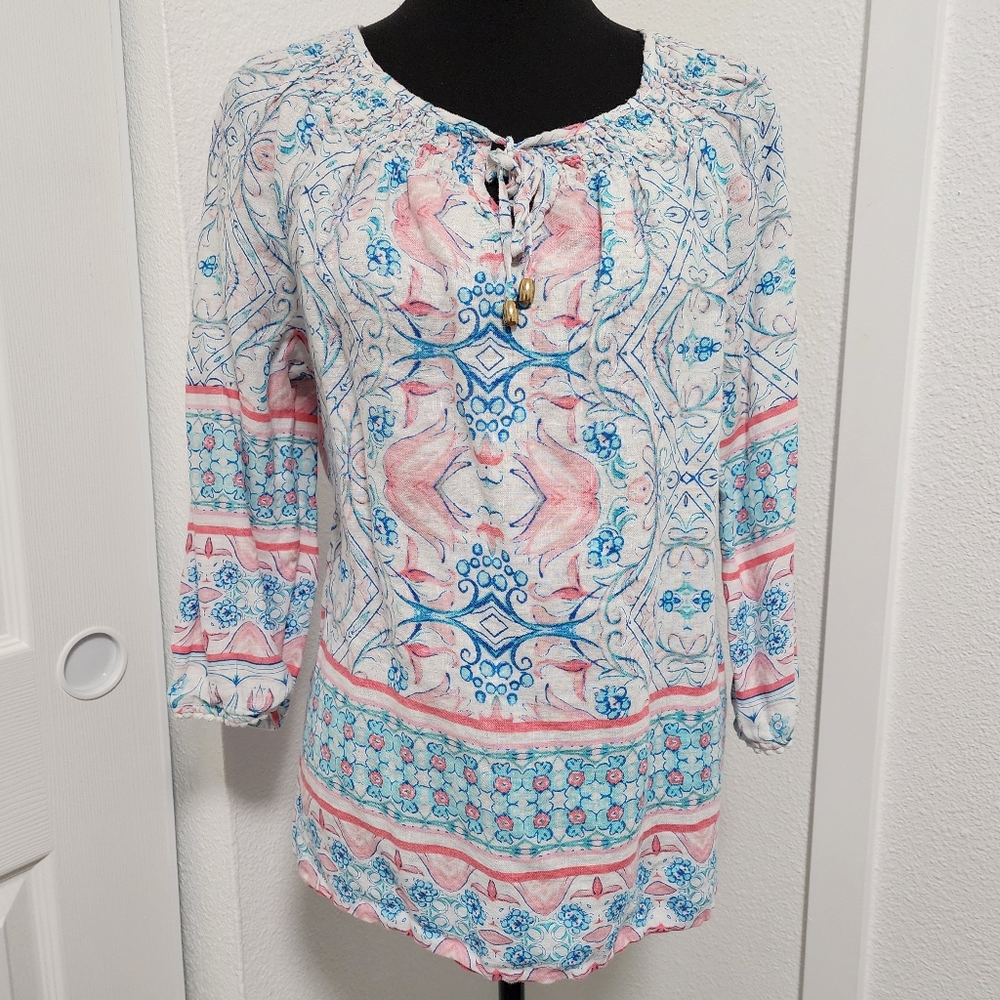 100% Linen Charter Club Luxury Seaside Tunic Blouse